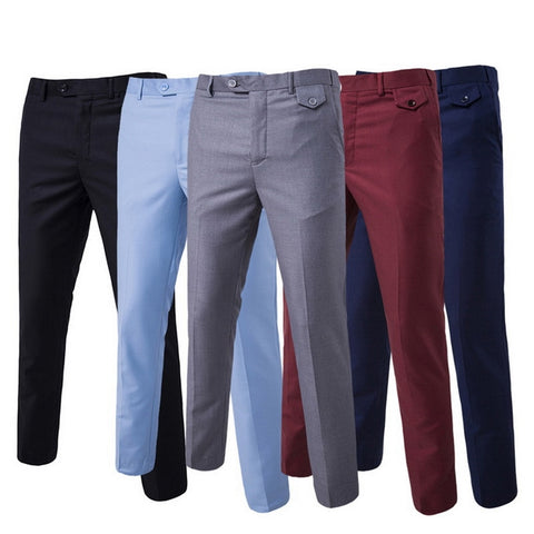 Formal Luxury Dress Pants Men 2020 Flat Slim Business Man Suit Pants Thin Trousers Office Casual Solid Pantalon Costume Homme